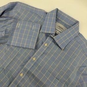 Charles Tyrwhitt Mens 16/33 Non-Iron Dress Shirt Blue Yellow Grid French Cuff